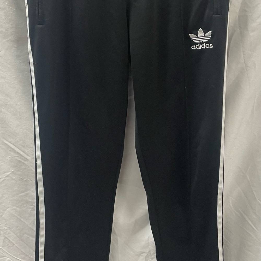 Adidas Black Track Pants with White Stripes